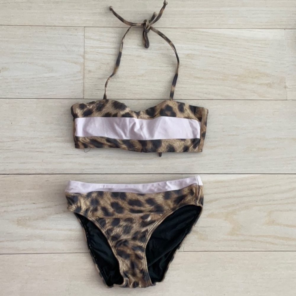 PILYQ Leopard Print Bikini Set with Pink Accents kid’s size 12